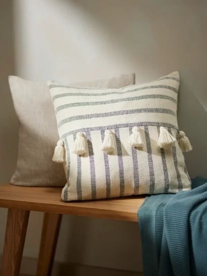 Tassel Cushion, Black / White